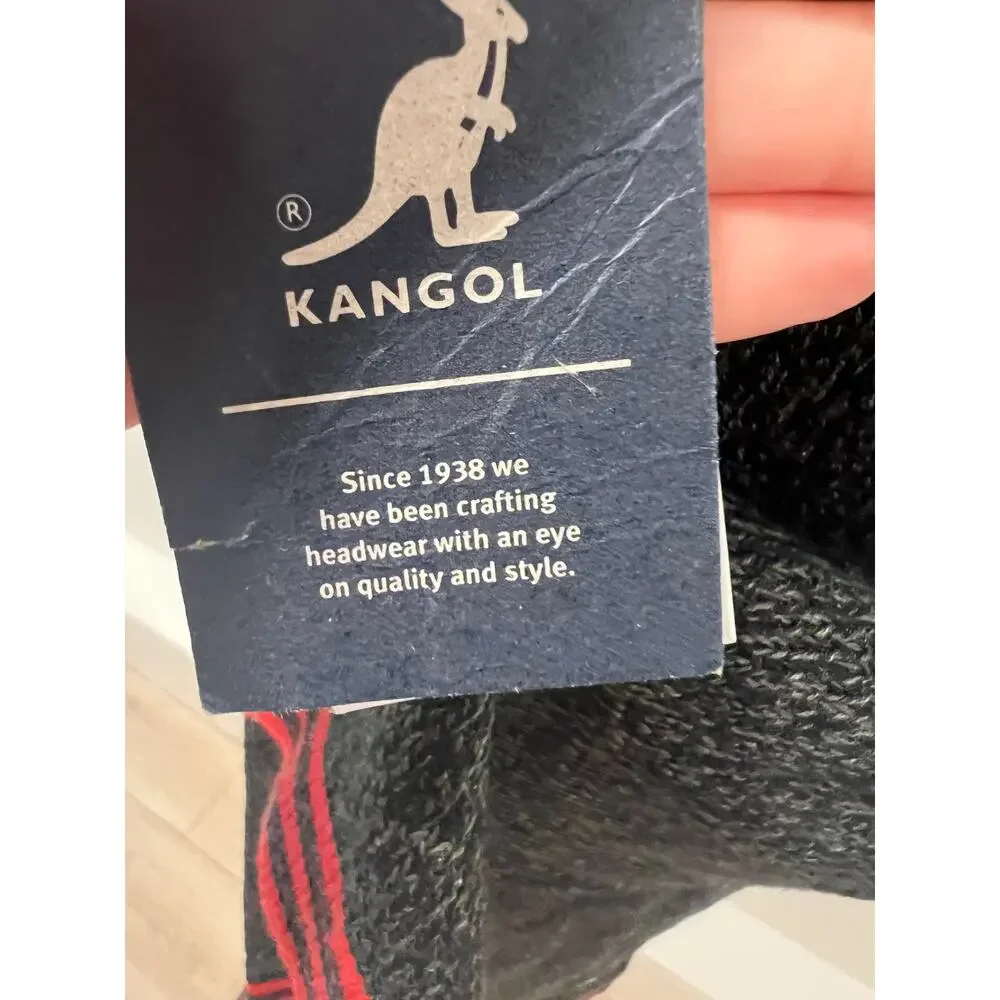 NEW Kangol Winter Scarf Wool Blend Gray w Red Stripes Thick Knit 74